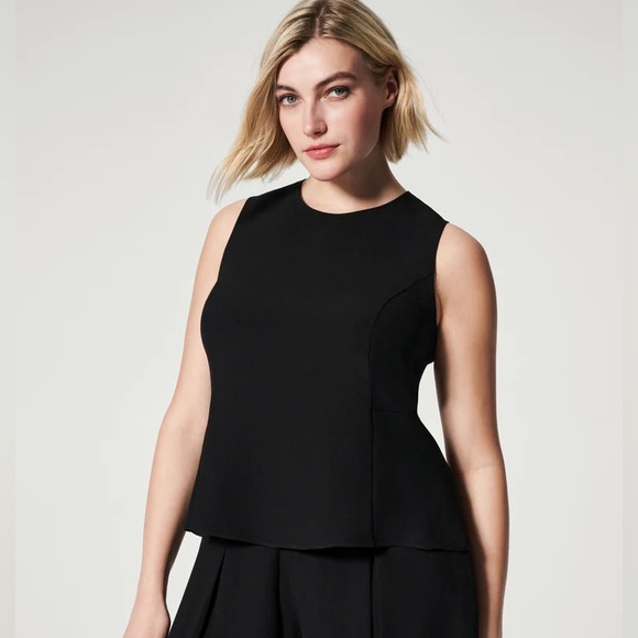 NWT Spanx Crepe Peplum Top Classic Black Sz XS - Picture 1 of 7